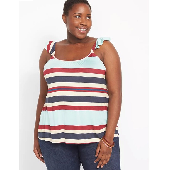 Lane Bryant Tops - NEW Lane Bryant Swing Scoop Neck Ruffle Strap Tank Top Size 22/24 Patriotic
